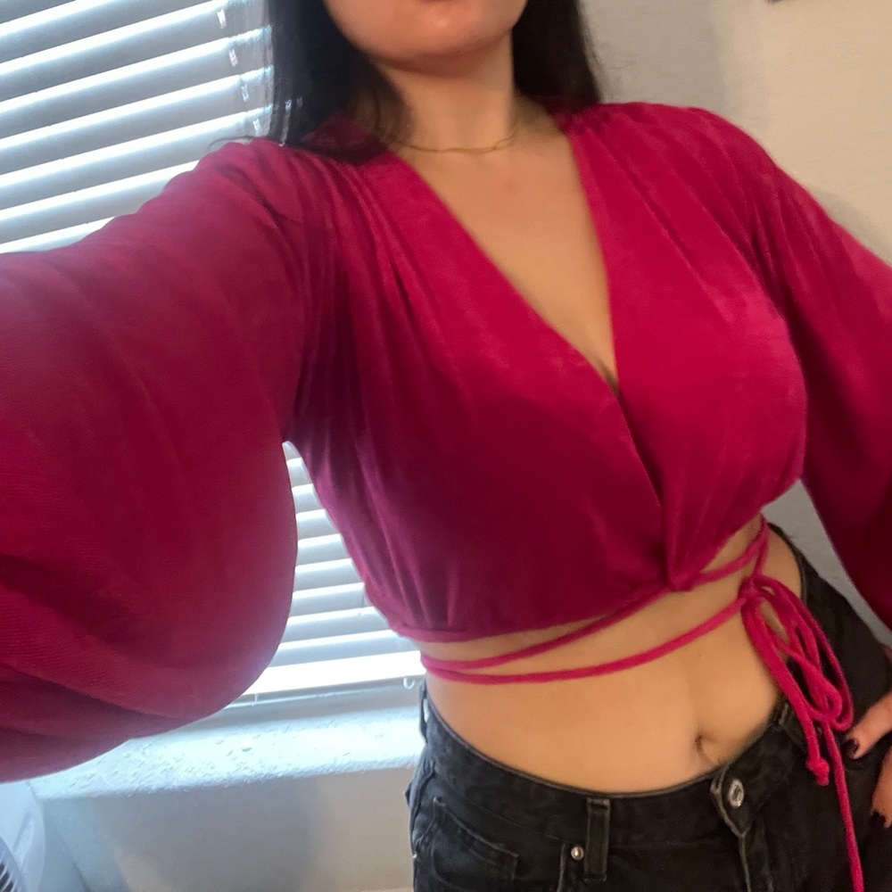 Hot Pink Long Sleeve Wrap Top